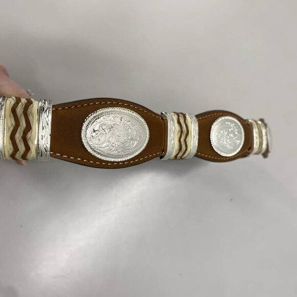 NEW TONY LAMA  Mens Cutting Champ Scalloped Leather Belt Size 44 Brown - Picture 6 of 11